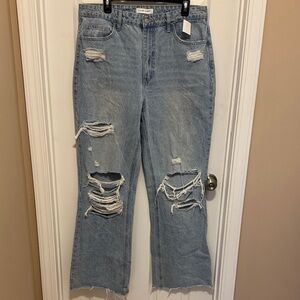 Flying Monkey Vintage Blue Ripped Wide Leg Jeans
